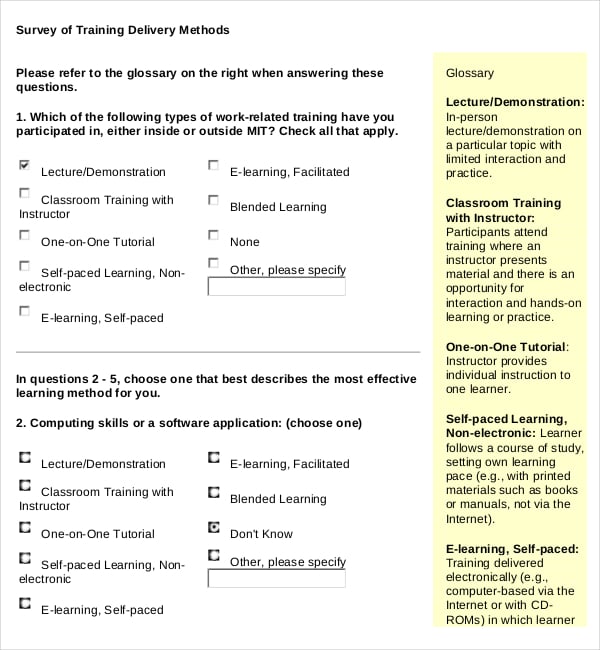 training delivery methods survey report template free download