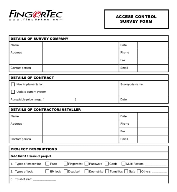 example template for access control site survey form