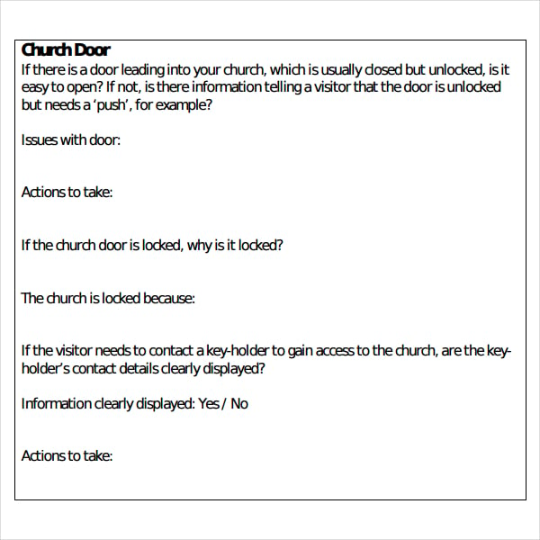 church visitors survey report template
