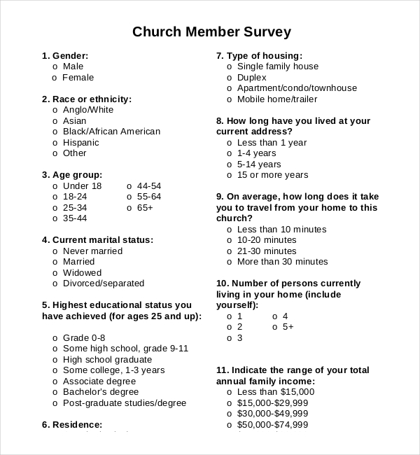 14+ Church Survey Templates PDF, Word