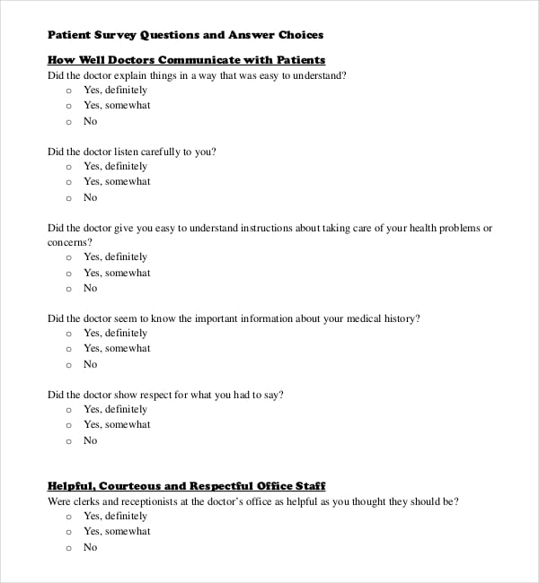 pdf template to download patient survey questions and answer