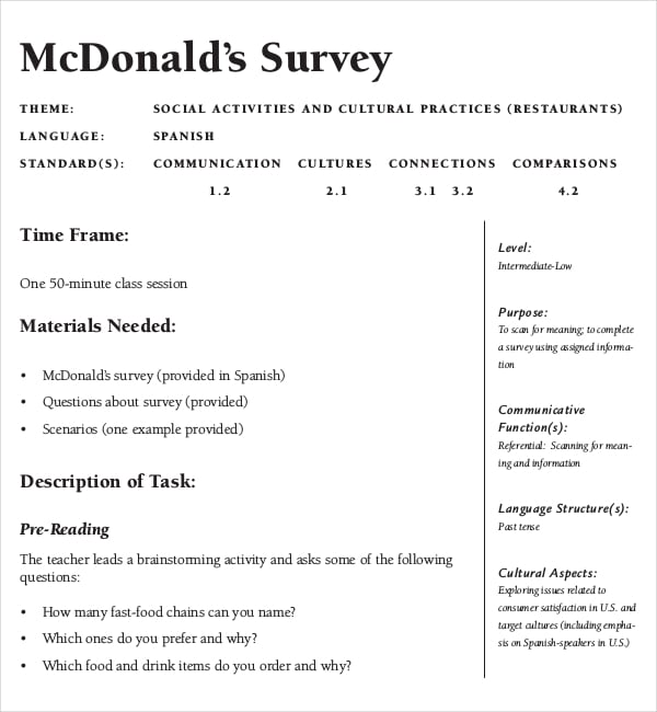 mcdonald%e2%80%99s restaurant survey template pdf
