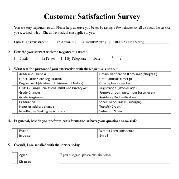 Customer Survey Sample Remar