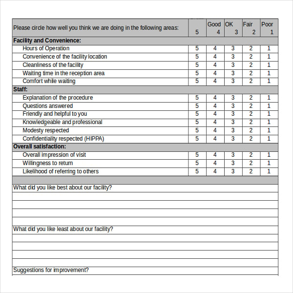 sample patient survey template free download