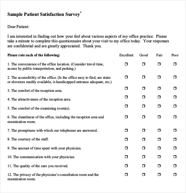 patient satisfaction survey template