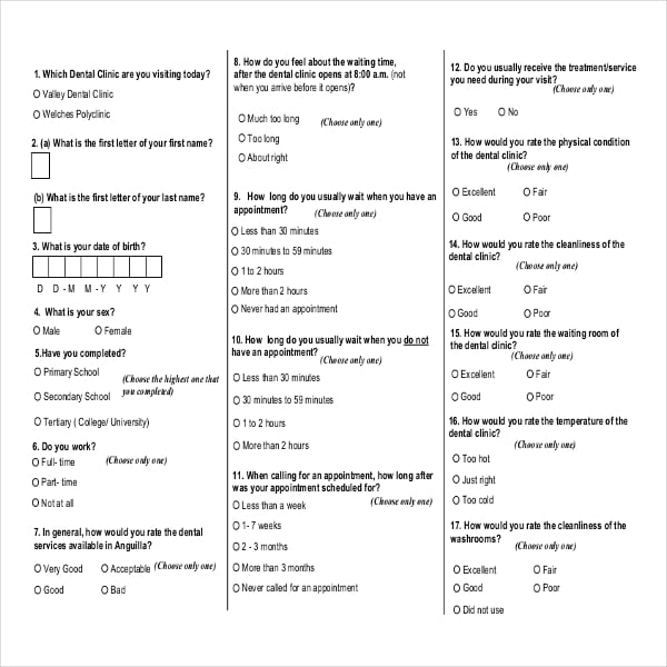 dental patient satisfaction survey example template