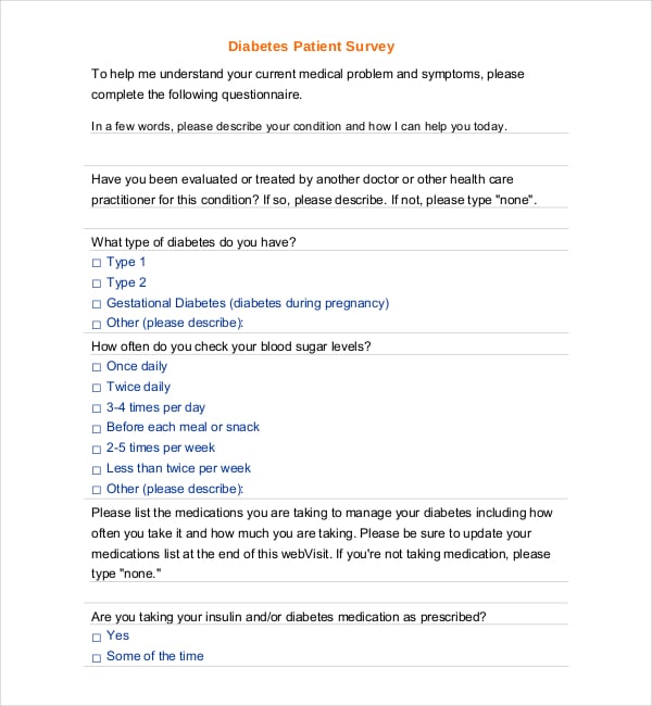diabetes patient survey sample format template