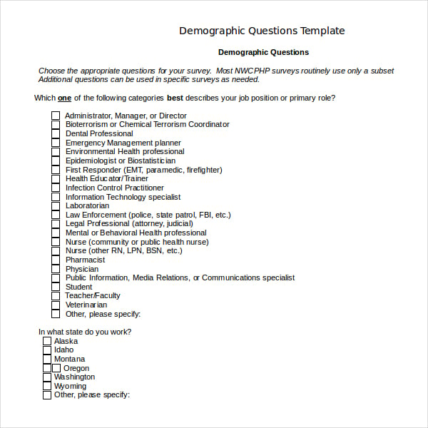 demographic questions template word doc