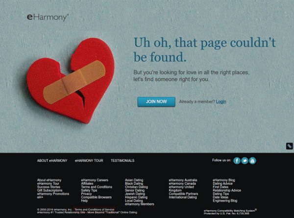 eharmony 404 broken heart page