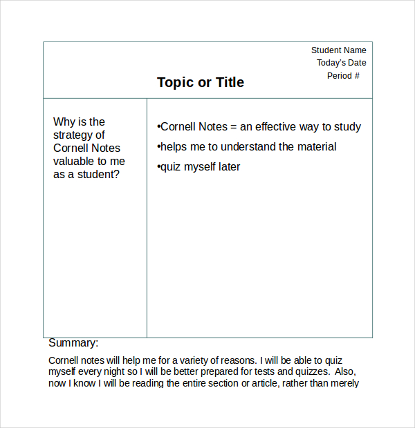 11+ Cornell Note Templates Free Sample, Example, Format