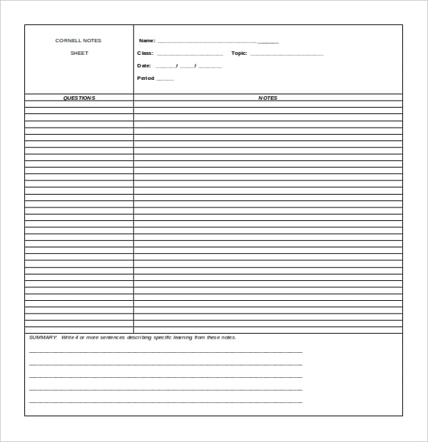 cornell notes word templates