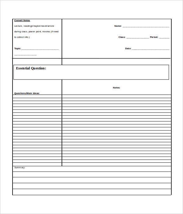 cornell notes template in word