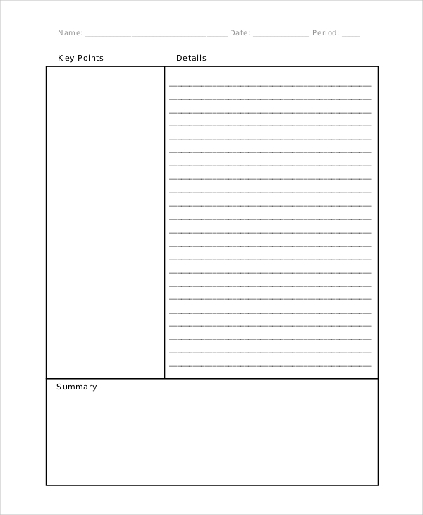 11 Cornell Note Templates Free Sample Example Format