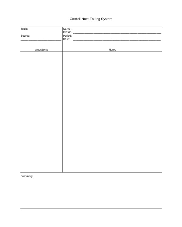 blank cornell note template
