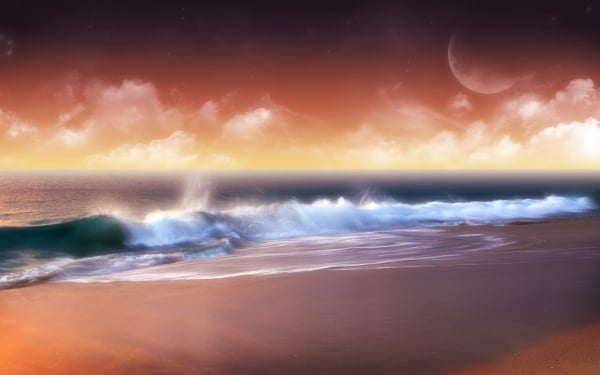 moon along with beach desktop background