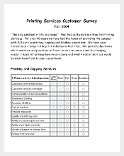 Printing Services Customer Survey Example Template