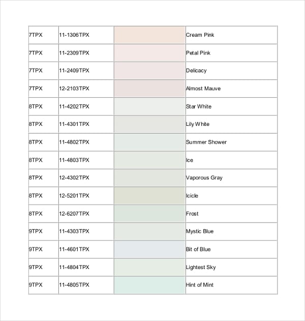 pantone tpx color chart