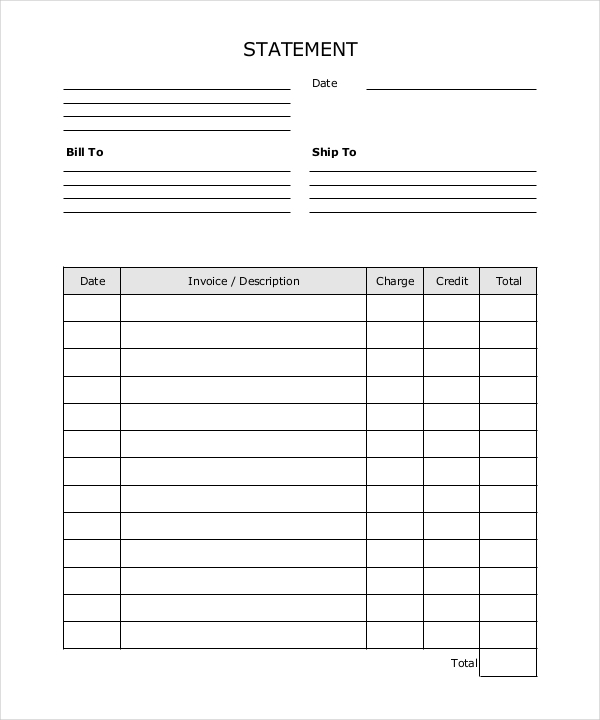 Sample Billing Statement Form