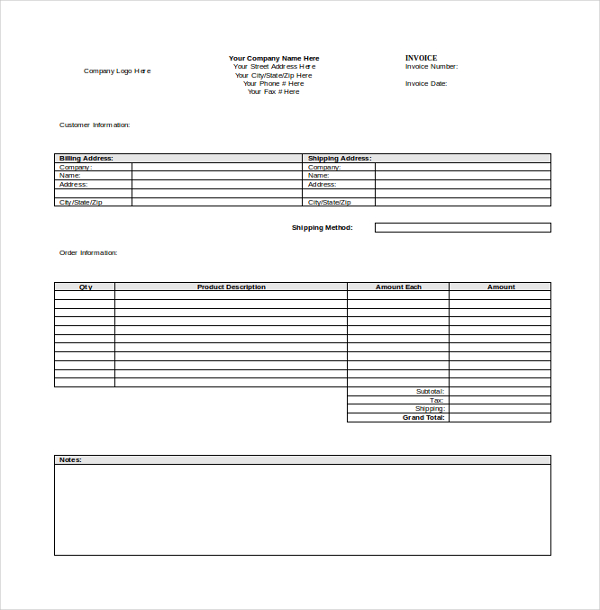 free blank invoice printable