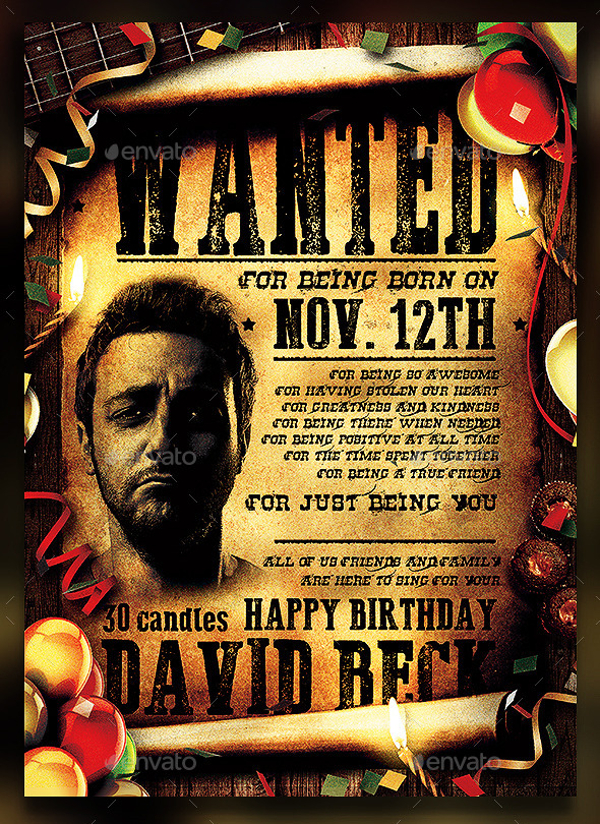 funny wanted birthday party poster template