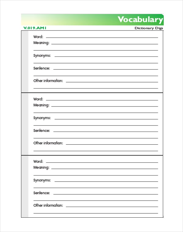 8 blank vocabulary worksheet templates word pdf free premium 8 blank
