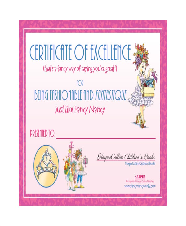 fancy-nancy-certificate-of-excellence-template