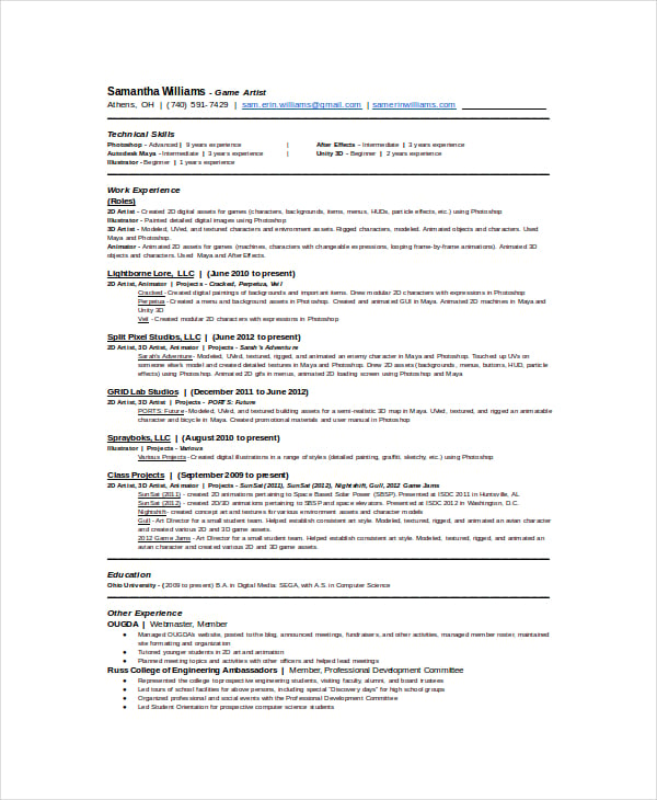 Animator Resume Template - 7+ Free Word, PDF Documents Download