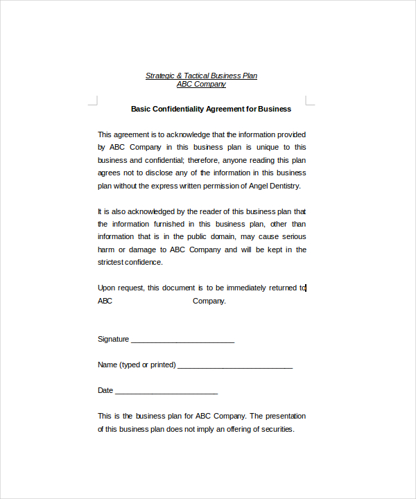 Basic Confidentiality Agreement 18+ Free Word, PDF Documents Download