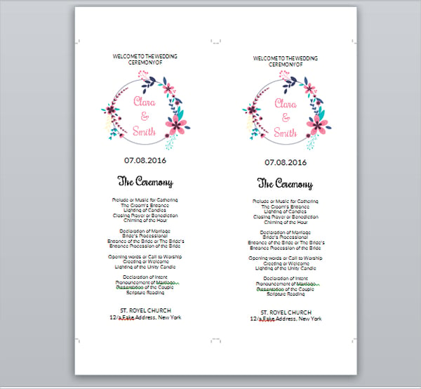 floral wedding ceremony program template