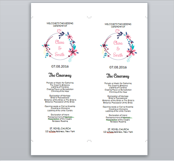 floral wedding ceremony program template