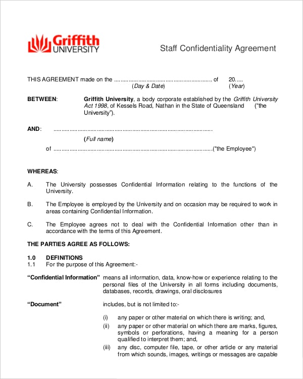 staff basic confidentiality agreement