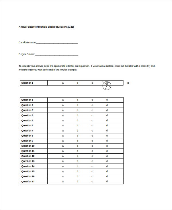 answer sheet template