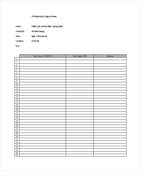 attendance sheet template