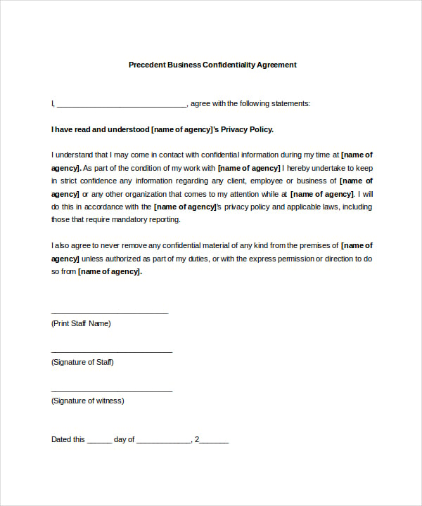 precedent business confidentiality agreement