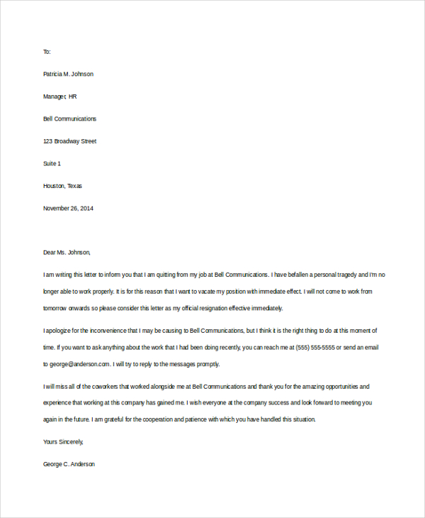 immediate-resignation-letter