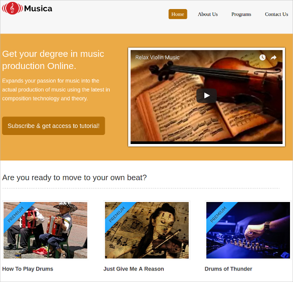 Music School WordPress website Theme $79