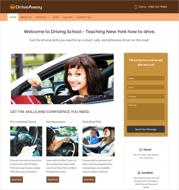 Driving School WordPress Website Theme $79