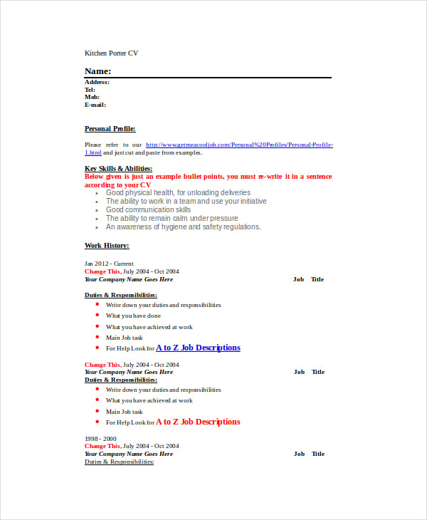 kitchen-porter-resume-template