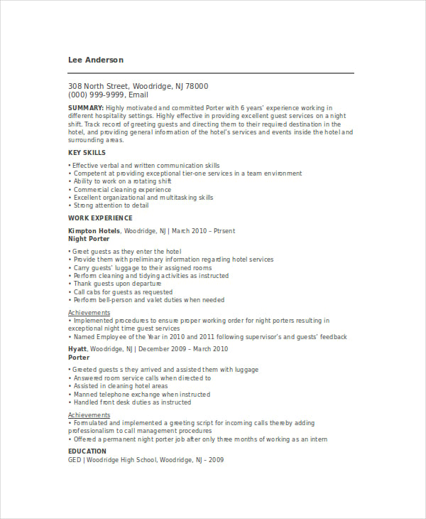 night-porter-resume