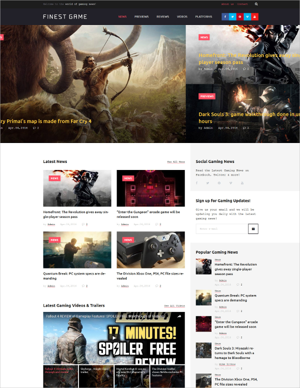 Video Games Website Template with Dark Background and Big Footer - MotoCMS