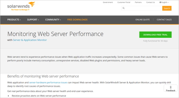 solarwinds monitoring web server performance