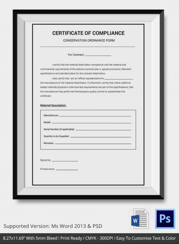 certificate of compliance conservation ordinance form