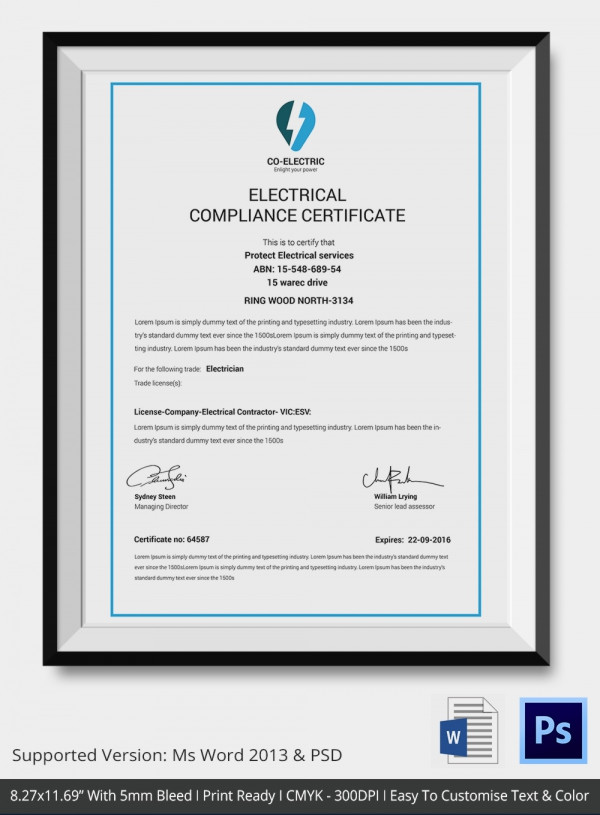 Certificate of Compliance Template 12  Word PDF PSD AI InDesign