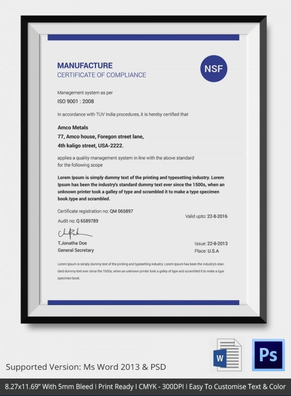 manufacturer certificate of compliance2