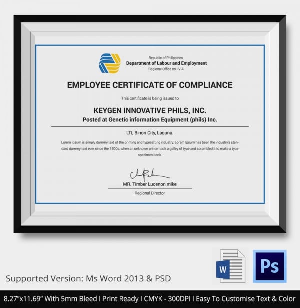 employee certificate of compliance
