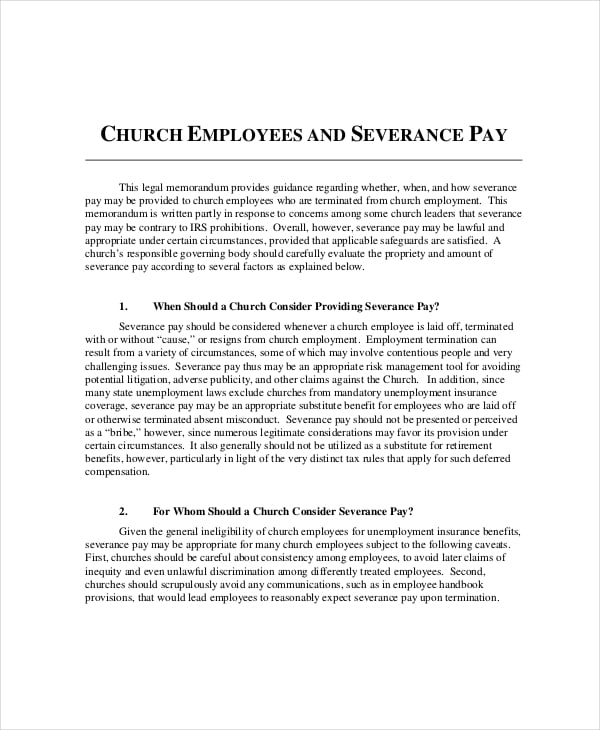 church confidentiality agreement employees and severance pay