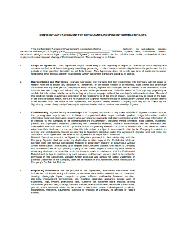 client confidentiality agreement for consultant