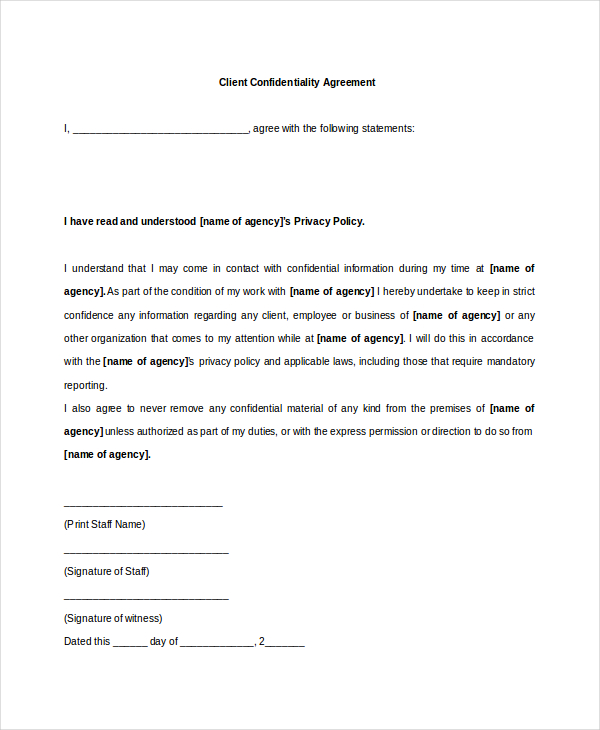 Client Confidentiality Agreement – 9+ Free Word, Excel, PDF Documents ...