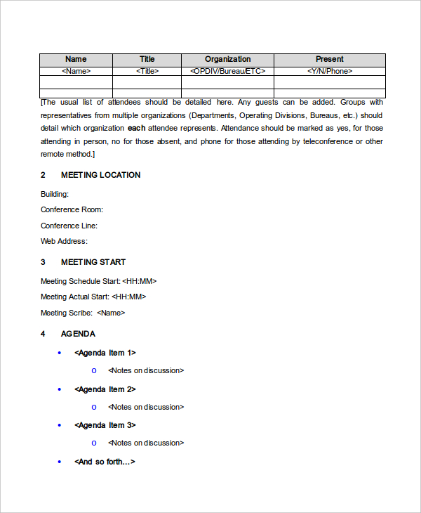 hhs meeting minutes template