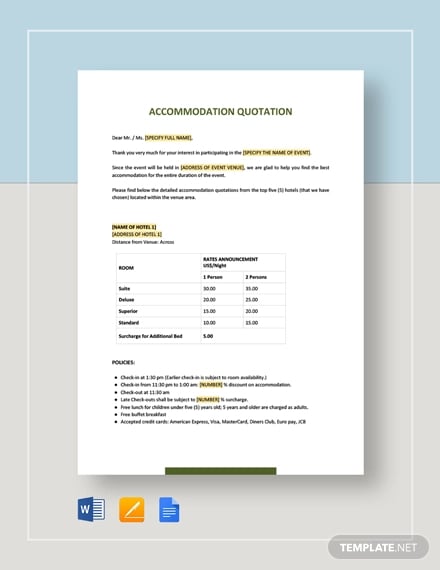 accommodation quotation template